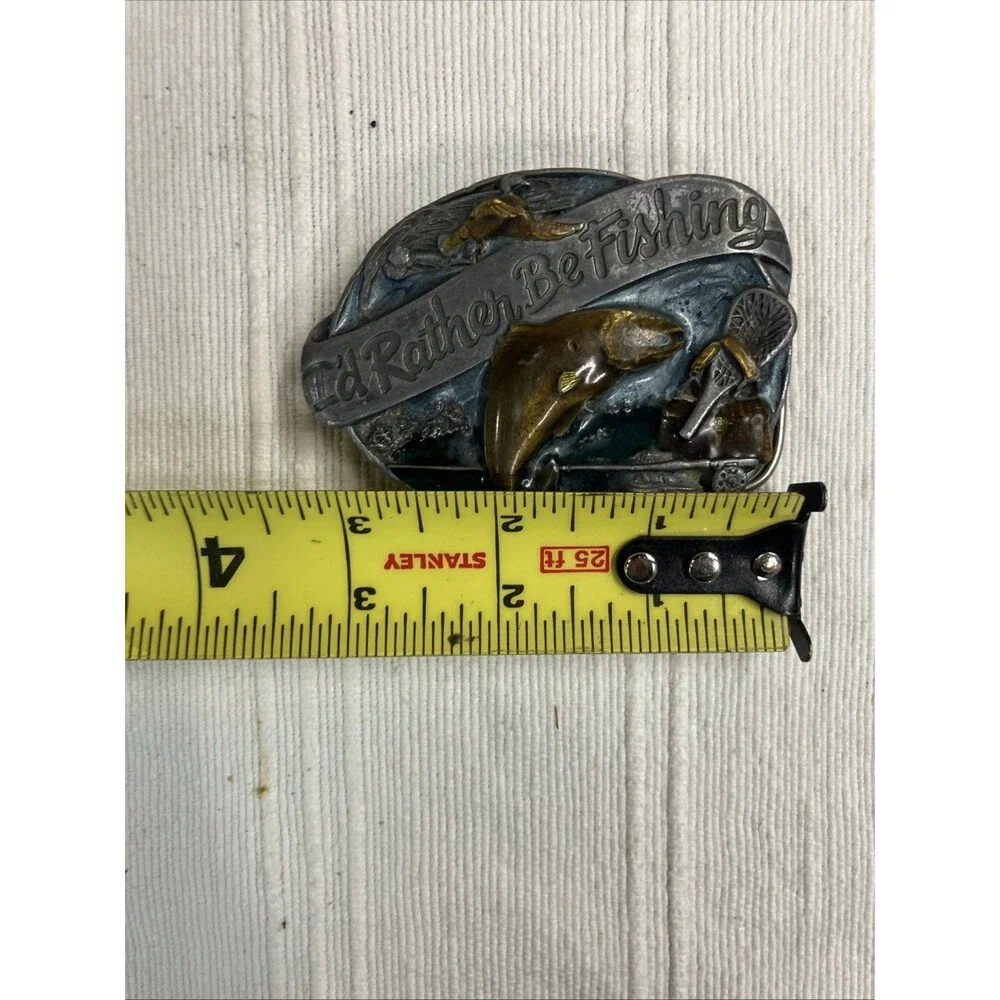 Vintage 1985 Siskiyou Buckle Co- I'd Rather Be Fishing Silver Belt Buckle